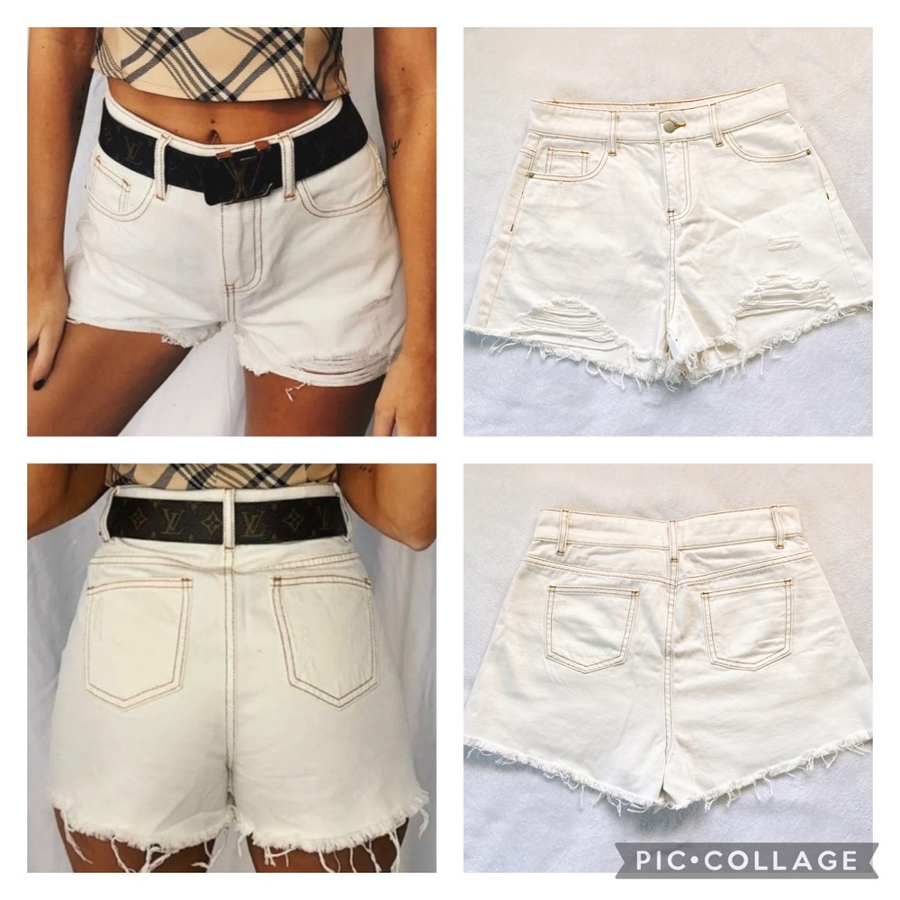 Tiger Mist • Distressed High Waist Montana Shorts White